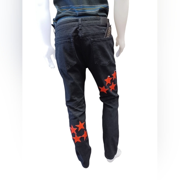 OlllO NWT Distressed Black Skinny Red Star Jeans Size 36 - Picture 3 of 8